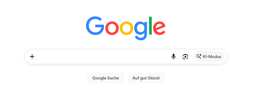 Google-Startseite mit dem Button „KI-Modus“ rechts in der Suchleiste